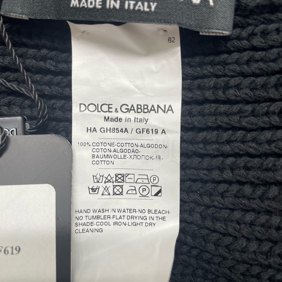 Dolce & Gabbana DG Logo Cotton Cuff Beanie In Black - Picture 2 of 4
